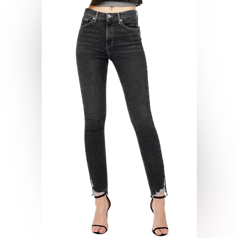 Topshop Jamie High Waist Ripped Hem Skinny Jeans Size 28